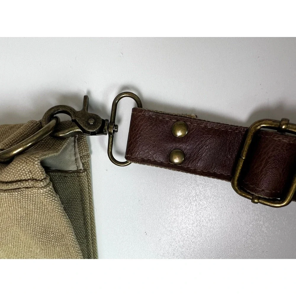 Mountain Rover Crossbody Limited Edition Khaki Canvas Brown Faux Leather Trim‎